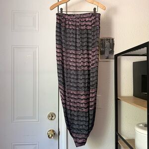 RUJUTA SHETH black pink purple striped cupro pull on midi maxi skirt